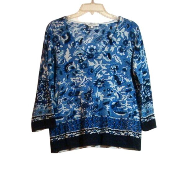Gerard Durel Paris Sweaters - Gerard Darel Paris Blue Floral Knit Pullover Sweater